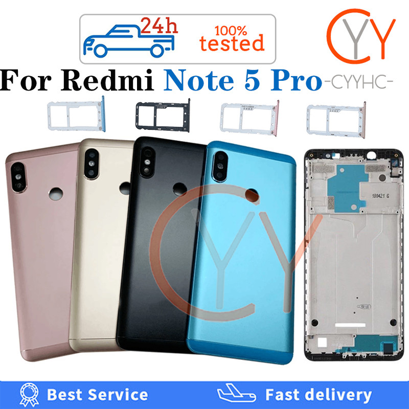 Para Redmi Note 5 Pro Tampa Traseira Carcaça Da Bateria Botão De Volume Liga/Desliga Porta + Moldura Frontal LCD + Subst