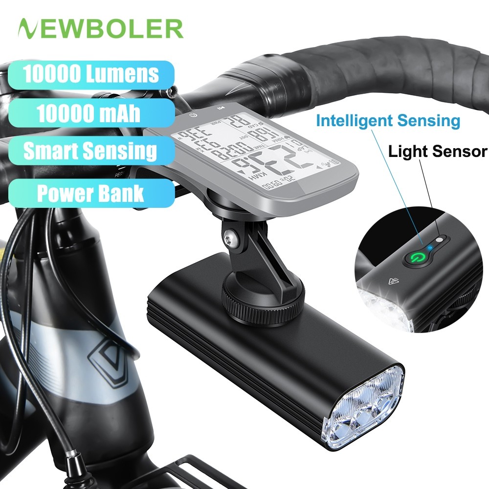 NEWBOLER 10000 Lumens Sensor Inteligente Luz Frontal De Bicicleta 10000mAh De Elevação IPX6 Farol À Prova D'água Tipo-C