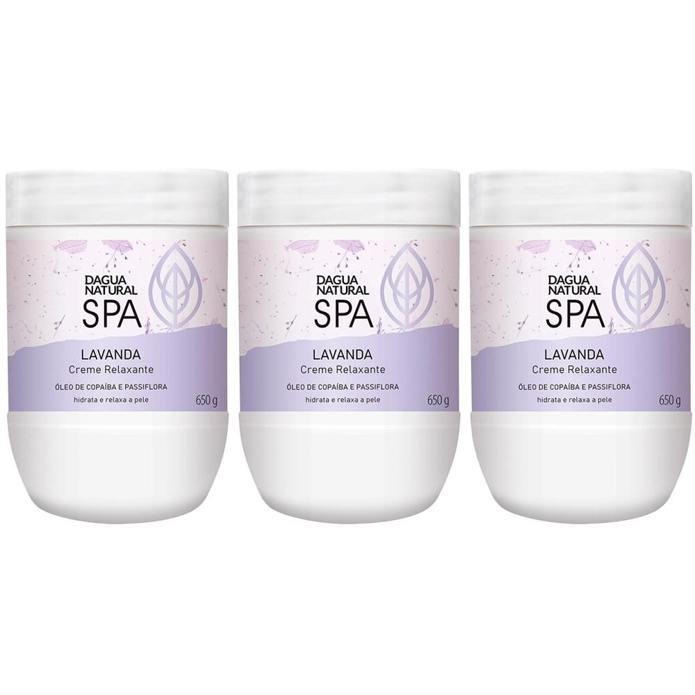 Kit 3 Potes Creme Relaxante Dagua Natural Spa Lavanda Óleo de Copaíba e Passiflora 650g Hidratante