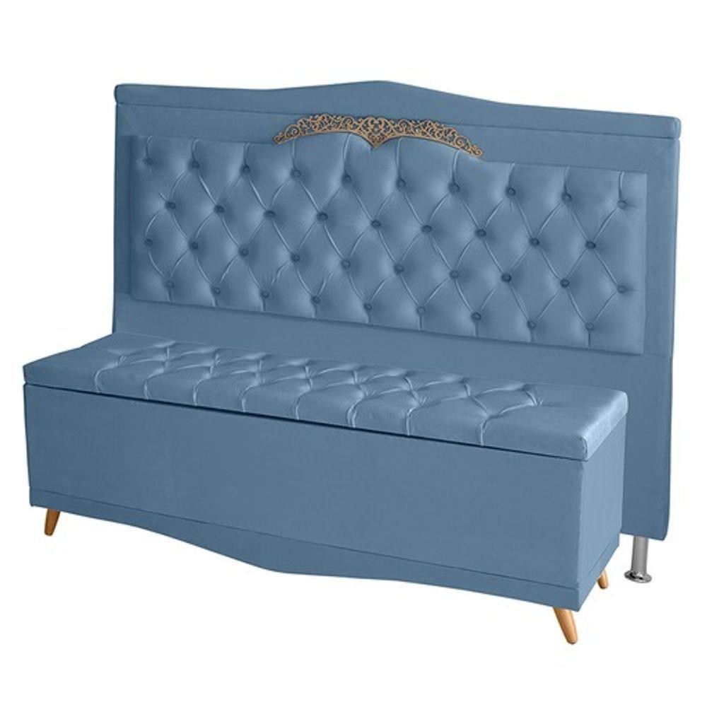 Kit Cabeceira De Cama Box E Calçadeira Baú Madri Casal 140 Cm Suede Azul Bebê Do Lar Móveis E Decoração