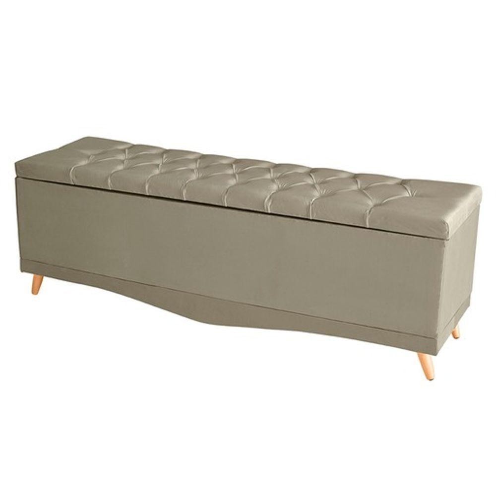 Recamier Calçadeira Baú Barcelona Queen 160 Cm Botão Encapados Pés Palito Suede Bege Do Lar Móveis