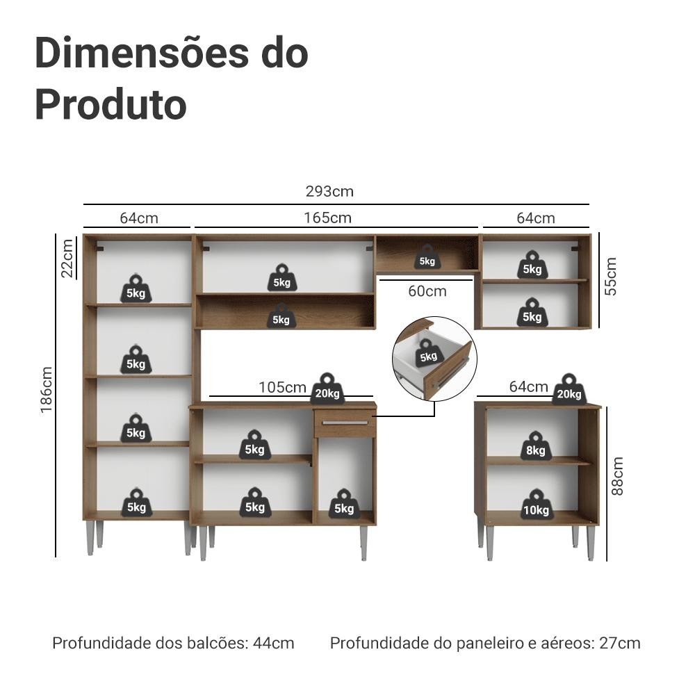 Detalhes do Armário de Cozinha Completa 293cm Emilly Madesa 02