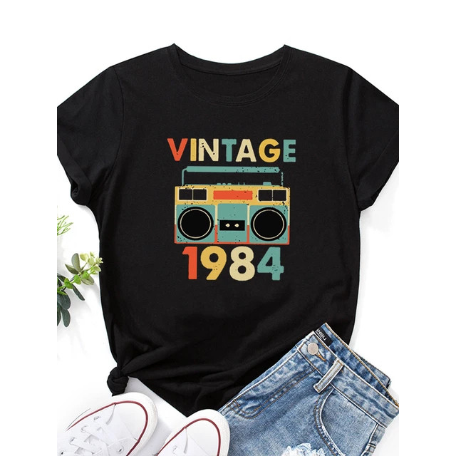Camiseta Algodão Vintage 1984 T-shirt Básica Confortável Estampa Estilo Retrô personalizado