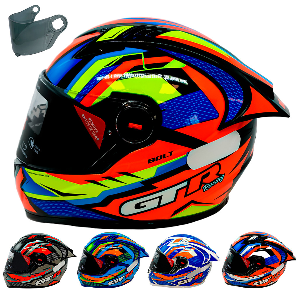 Capacete Gt Racing Bolt Aerofólio Óculos Escuros Interno Fw3