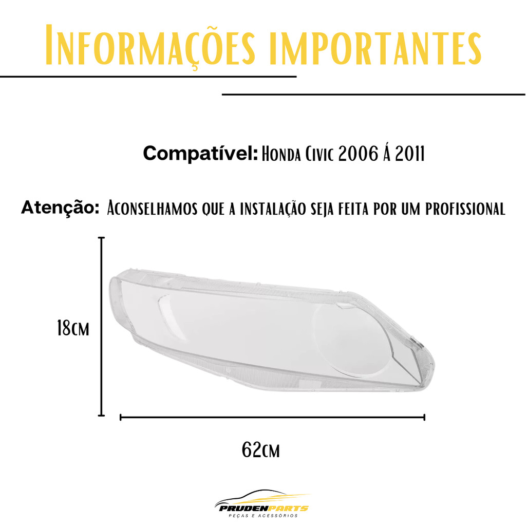 PAR LENTE DE FAROL HONDA CIVIC 2006 A 2011 — imagem 2 de 2