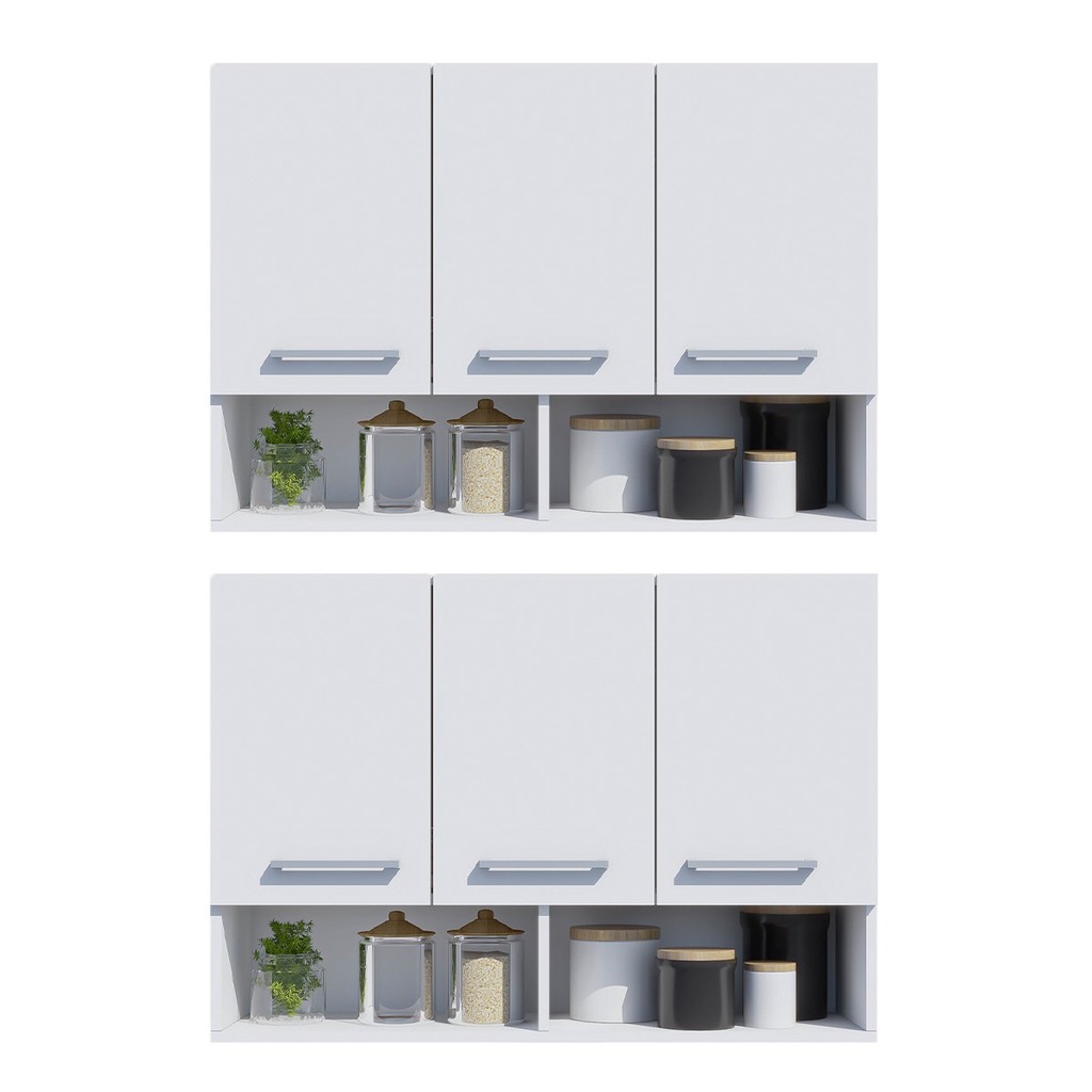 Conjunto Com 2 Armários 3 Portas P/ Cozinha De Parede Aéreo Compacto Modular Conjunto Compacto em Oferta na Shopee