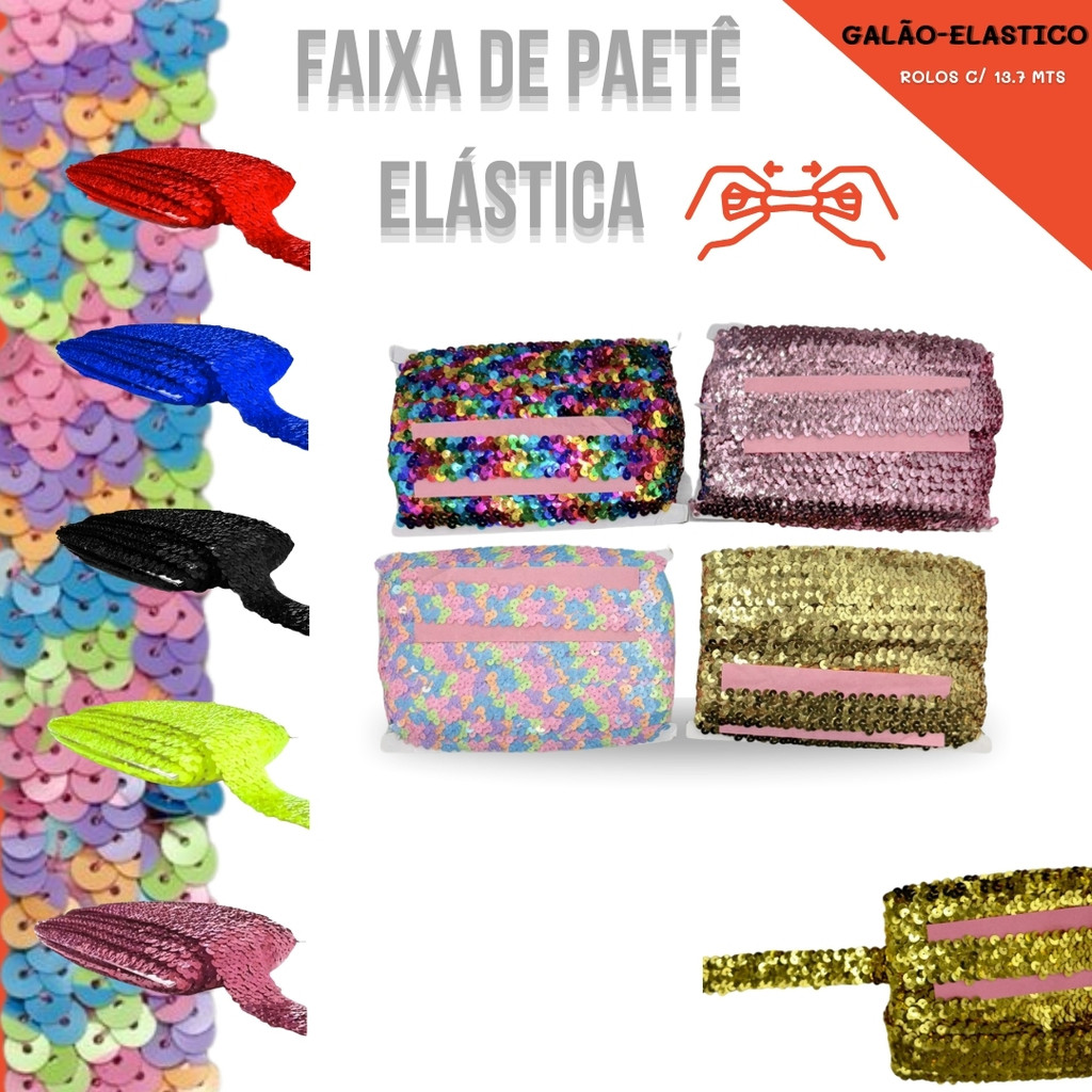 Fita Galao Elastico de Paete Lantejoula - Tam: 35mm - Rolo C/13.7 Mts