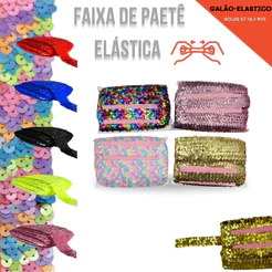 Fita Galao Elastico de Paete Lantejoula - Tam: 35mm - Rolo C/13.7 Mts
