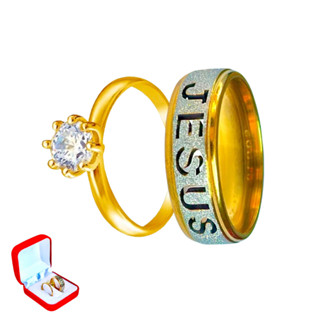 Anel 6mm Banhado Ouro 18k 6mm Jesus + Anel Solitário 2mm Pedra Branca Luxo em Oferta na Shopee