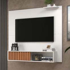 Painel para TV Até 55 Polegadas Tucson 1 Porta Ripado Branco/Freijó - Jcarvalho