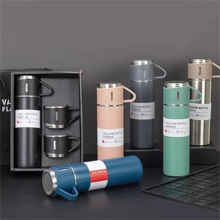 Kit Com 3 Xícaras Garrafa 500ML Térmica Aço Inox Fosca Copo Térmico