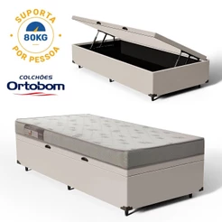 Cama Box Baú com Colchão De Espuma Ortobom Light Liso Solteiro 88cm
