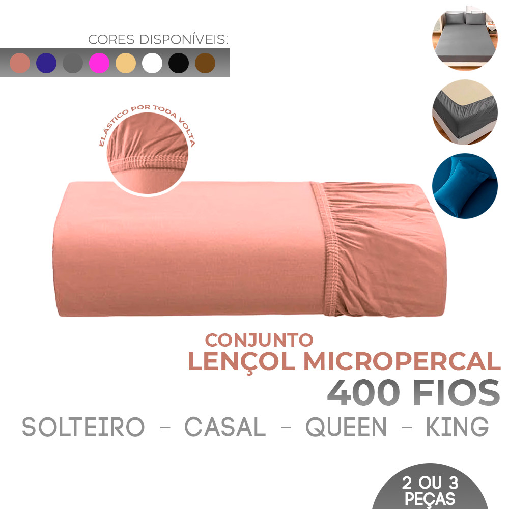 Jogo de Lençol Micropercal Liso Hypercal Premium 3Peças - 400 Fios - Solteiro Casal Queen King