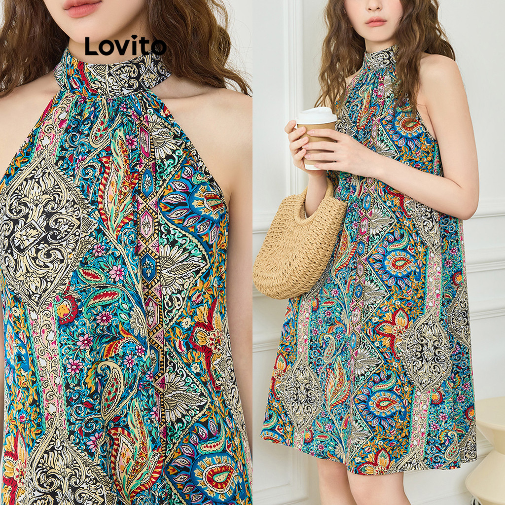 Lovito Vestido Boho Paisley Vestido Com Estampa De Laço Nas Costas Para Mulheres L92MD007 (Multicolorido) - Women Clothes