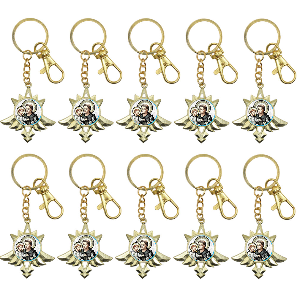 10 Chaveiros Dourado Medalha Santo Antonio Luxo Catolico Devoção Presente Especial