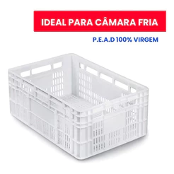 Kit 5 Caixa Plástica Vazada Frigorífico 45 Litros Reforçada P/ Câmara Fria Açougues Supermercados
