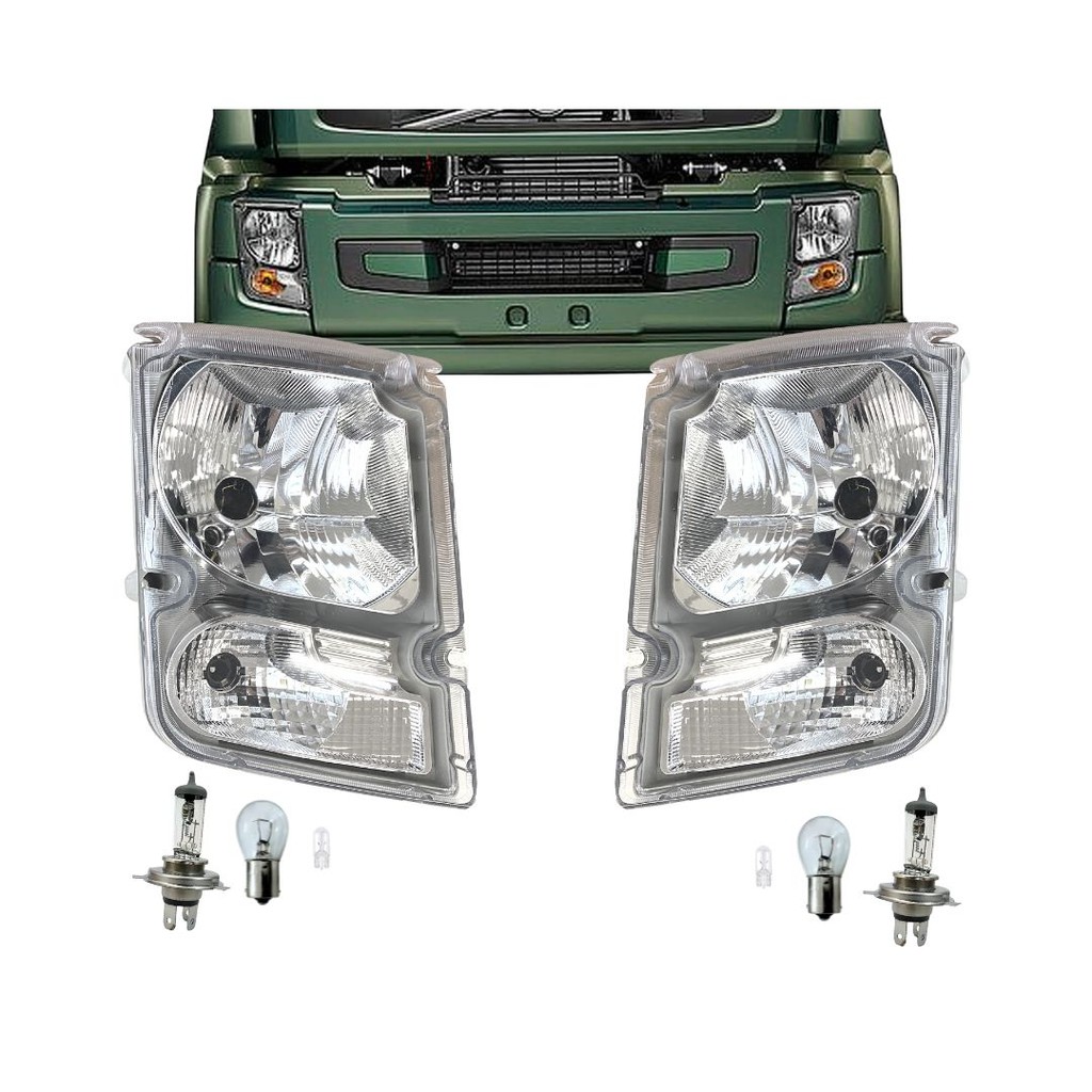 Par Farol Dianteiro 24v Para Volvo Vm 220 Vm 260 Vm 330 2005 a 2013 + Lâmpadas EDN 20818763 20818771