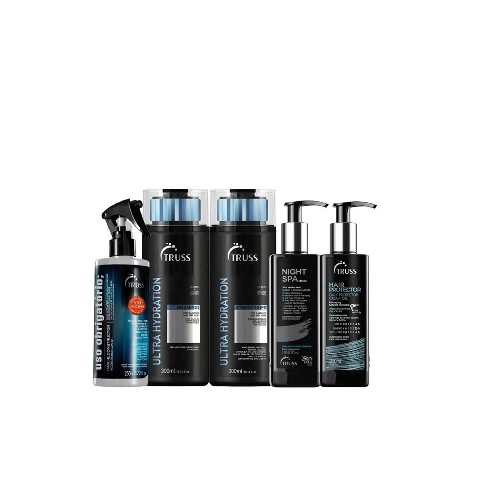 Kit Truss Ultra Hydration-Shampoo 300ml+Condicionador 300ml+Uso obrigatório 260 ml+Night Spa 250ml+Hair Protector 250ml