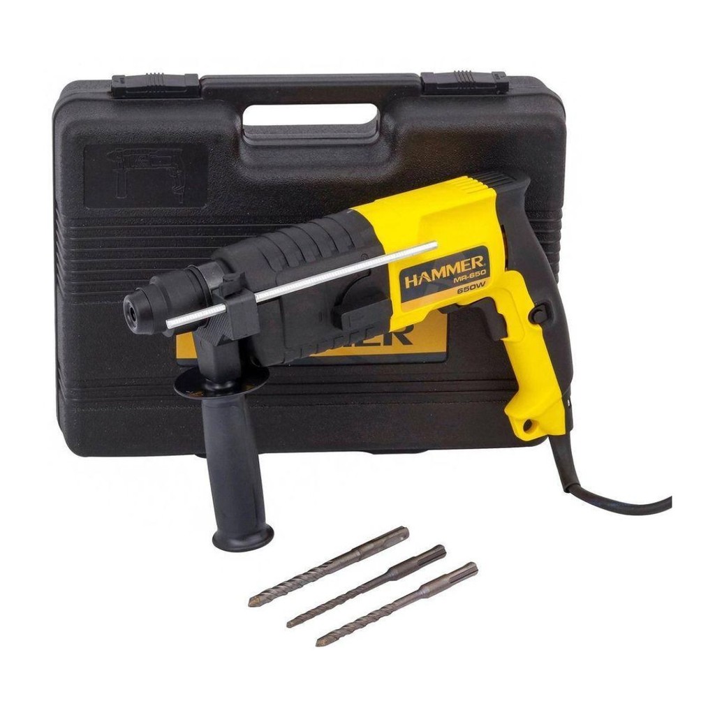 Martelete Perfurador SDS Plus 650W MR650 3J 220V + 3 Brocas e Acessórios Hammer