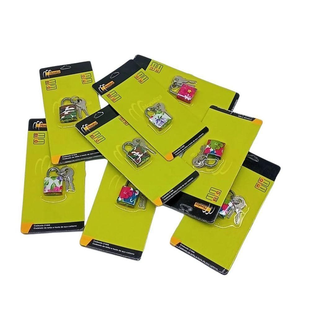 Cadeado Bagagem Mala Armario Tsa 2 Chaves Mini 21mm Latao Colorido Trava Seguranca