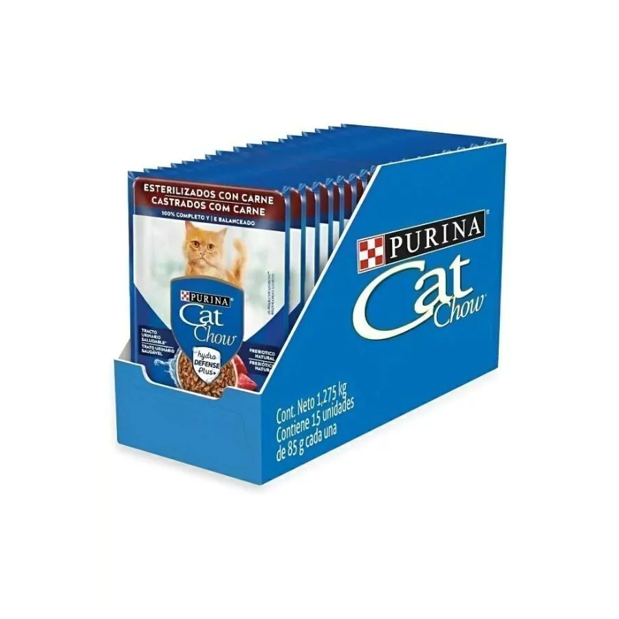 KIT C/ 15 UN Sache Cat Chow Castrado Carne 85g em Oferta na Shopee