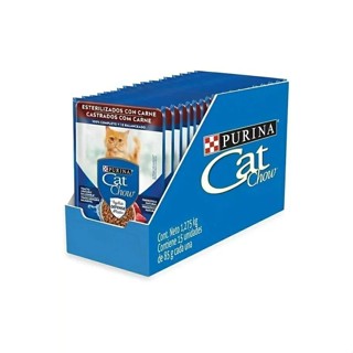 KIT C/ 15 UN Sache Cat Chow Castrado Carne 85g em Oferta na Shopee