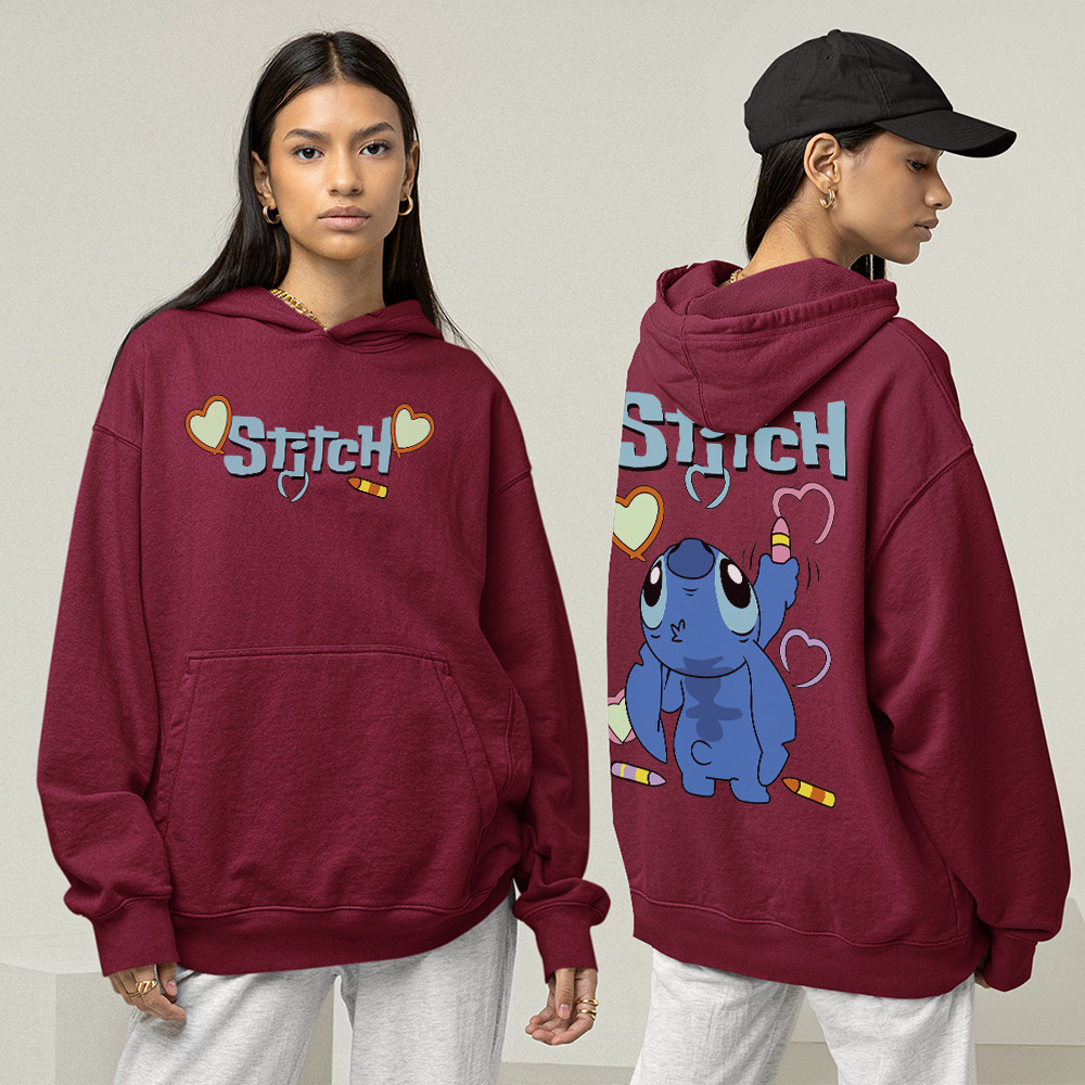 Moletom Feminino Lilo & Stitch Casaco Com Capuz Felpado Flanelado Blusa de Frio Em Algodão Premium
