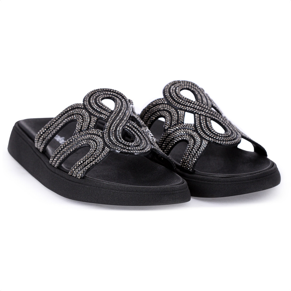 Sandália Moleca Papete Strass 5469.134 Preto- Feminino