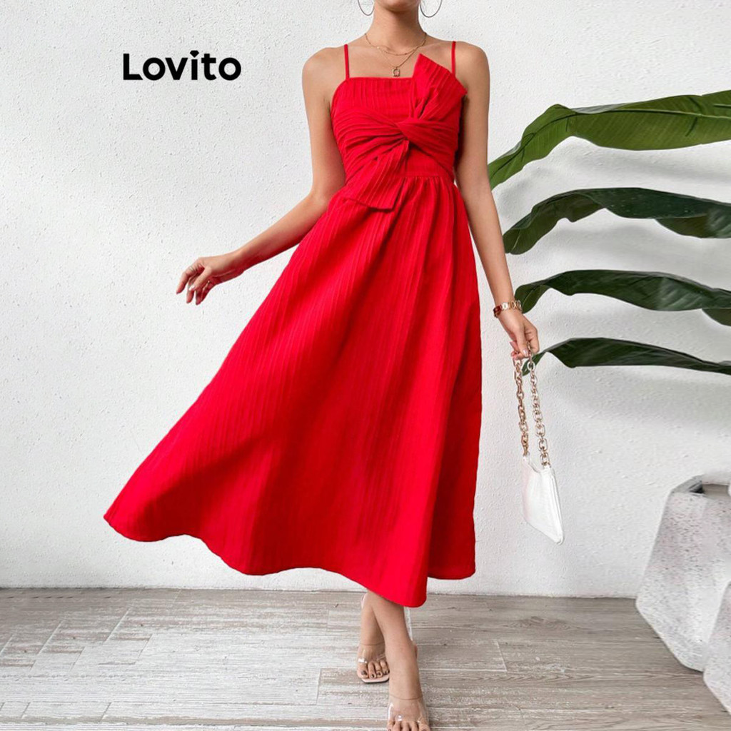 Lovito Vestido Elegante Com Nó Liso Para Mulheres LNL73257 - Women Clothes