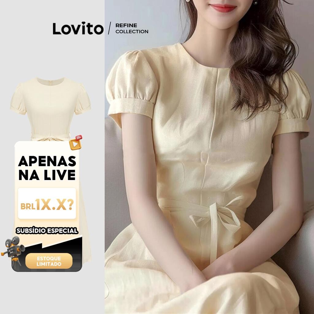 (LIVE STREAM SALE) (Lovito Refine) Vestido casual simples com cinto para mulheres L104ED724 - Women Clothes