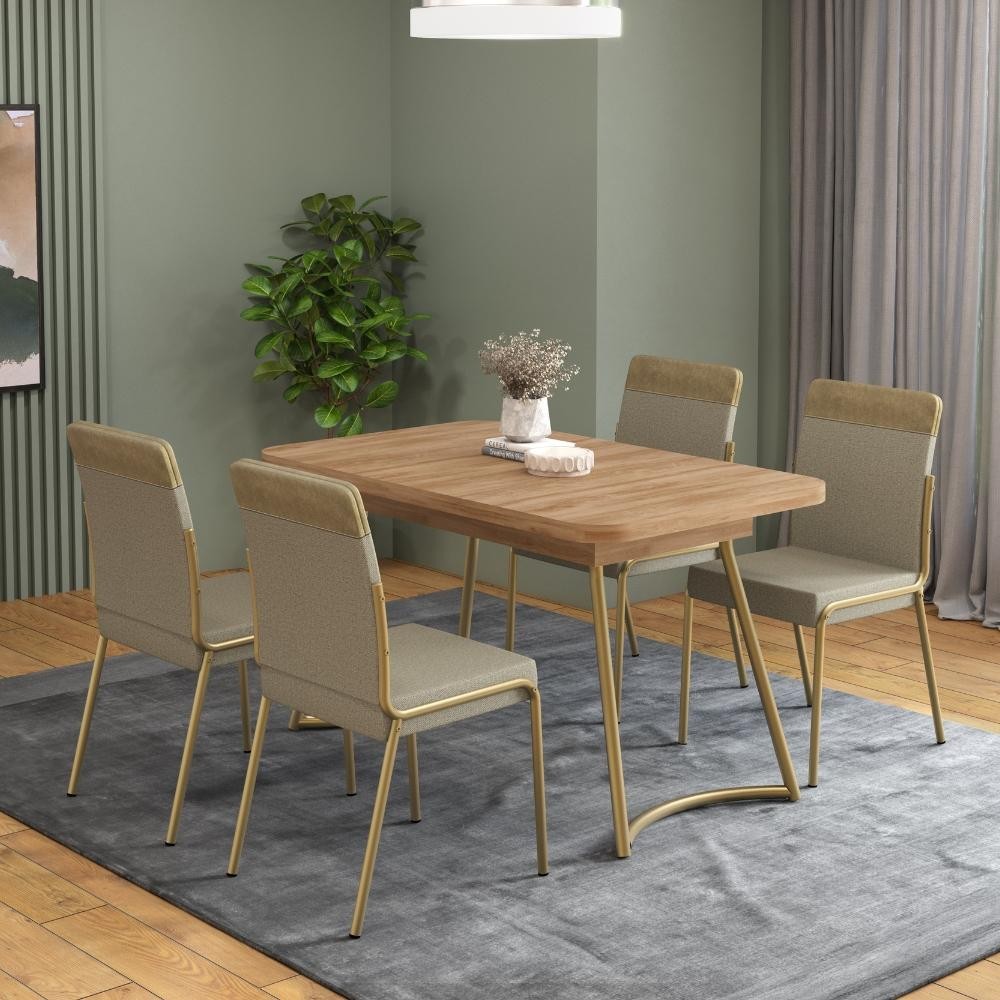 Conjunto Sala de Jantar 4 Cadeiras Kalba Carraro Carvalho Dourado em Oferta na Shopee