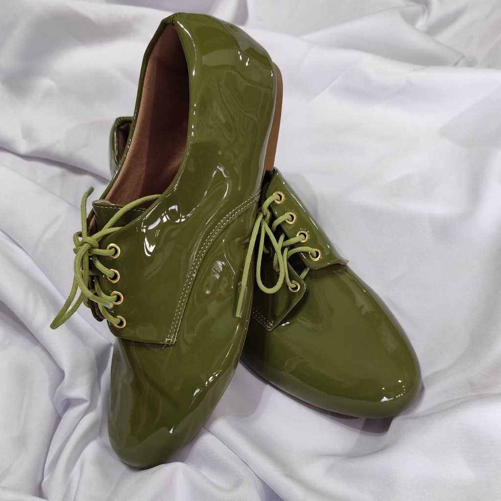 Sapato Oxford bico redondo verde escuro