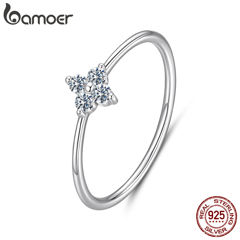 Bamoer 925 Prata Esterlina Anel Sorte Trevo De Quatro Folhas Moissanite Moda Jóias Presentes Para Mulher em Oferta na Shopee