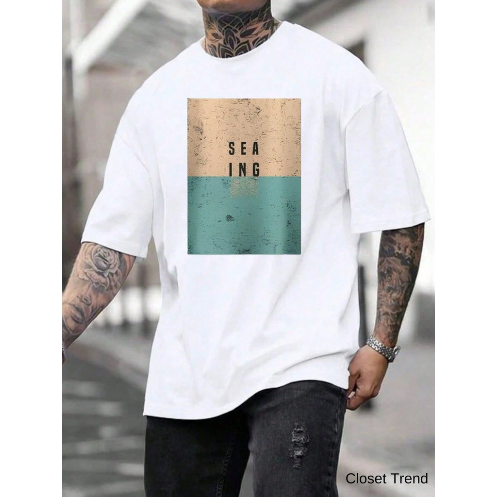 Camiseta Masculina SEAING Mar Camisa Estampada Lançamento 100% algodão — imagem 2 de 2