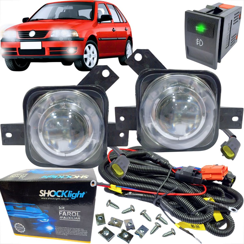 KIT FAROL DE MILHA VW VOLKSWAGEN GOL PARATI E SAVEIRO G3 2003 2004 2005 FASE 2 BOTÃO MODELO ORIGINAL
