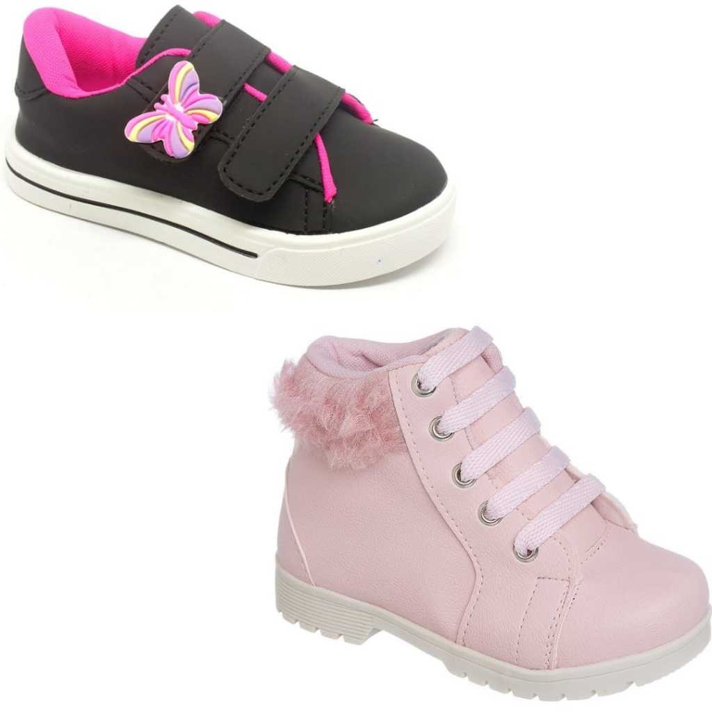 Kit Tênis infantil menina e Bota infantil feminina modelo coturno moda inverno escolar
