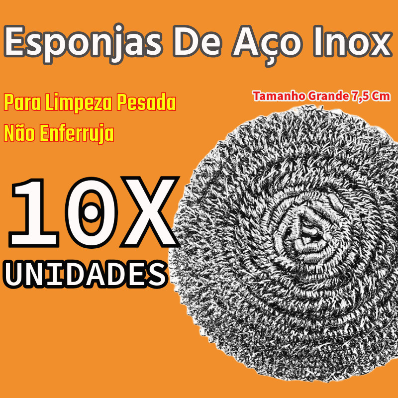 Kit 10 Esponjas De Aço Inox Para Limpeza Pesada Não Enferruja Tamanho Grande 7,5 Cm em Oferta na Shopee