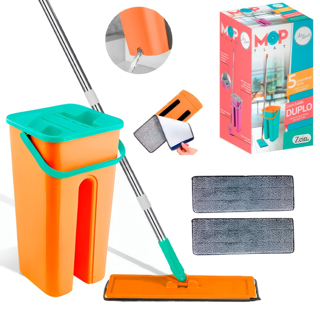 Rodo Flat Mop Balde Duplo Lava E Seca 5 Litros Refil Microfibra Rodo Magico - Art House