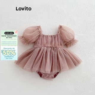 Lovito Body casual liso com costura em tecido de laço para bebê LNA94004