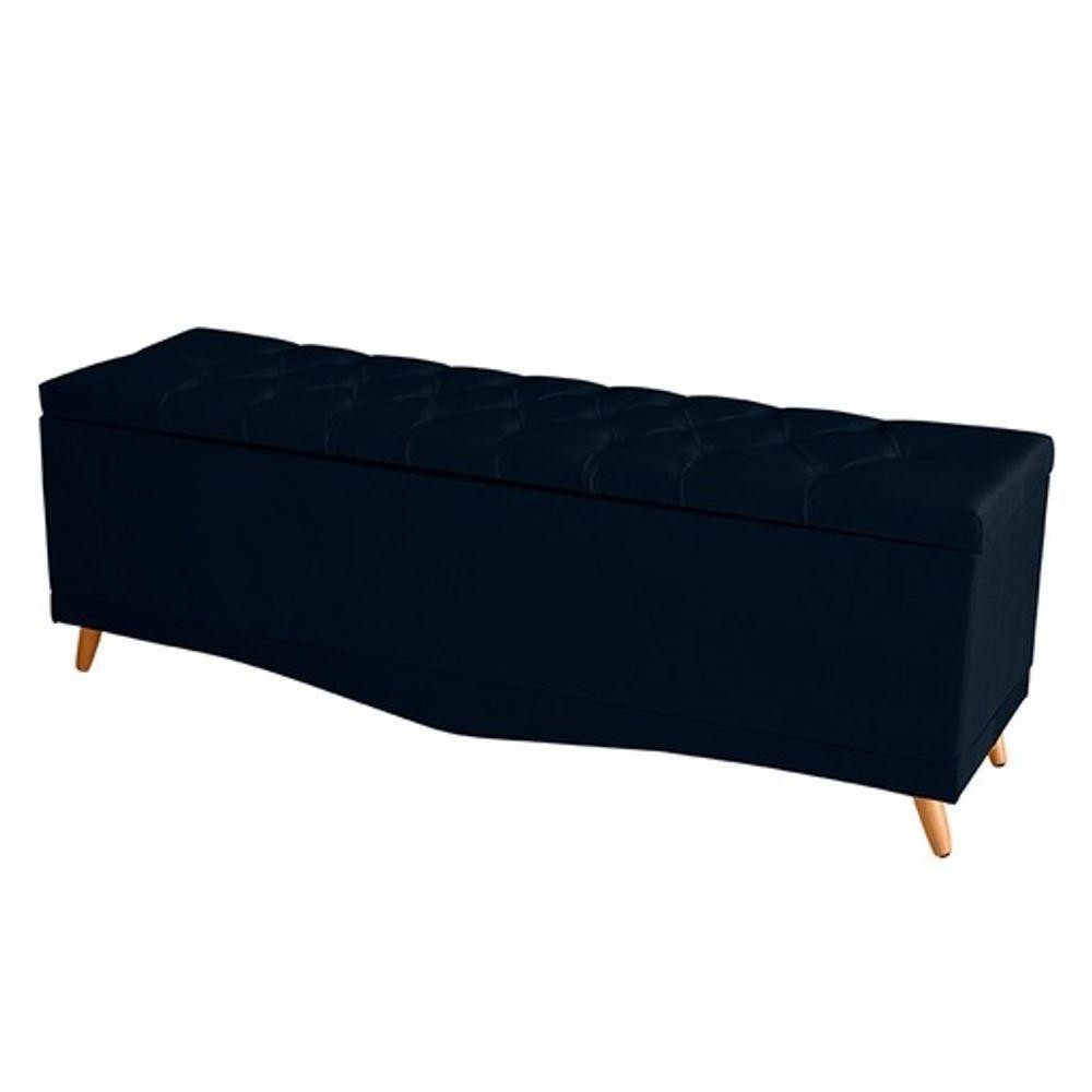 Recamier Calçadeira Baú Barcelona Queen 160 Cm Botão Encapados Pés Palito Suede Azul Marinho Do Lar Móveis