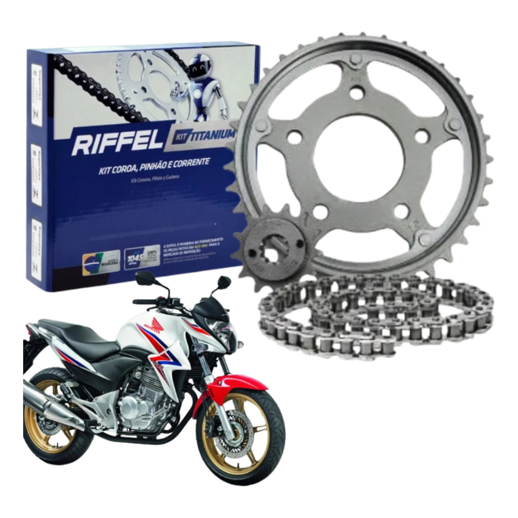 Kit Relação Tração Transmissão Honda Cb 300 R 2009 2010 2011 2012 2013 2014 2015 Original Riffel em Oferta na Shopee
