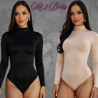 KIT 1 e 2 Body Feminino manga longa gola alta Cacharrel Segunda Pele Suplex Premium Moda Bory Bore em Oferta na Shopee