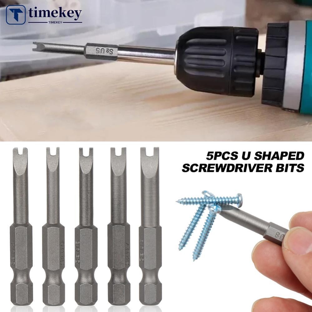 TIMEKEY 5 Pçs Em Forma De U Chave De Fenda Bits 1/4 Hex Conjunto Cabeça Lote Magnético 50mm Comprimento Para Ferramentas