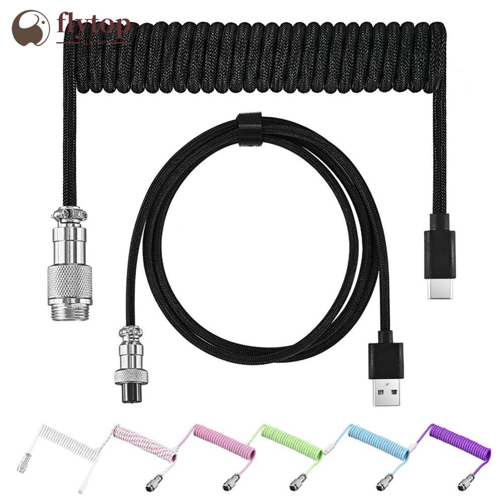 FLYTOP USB A Tipo C Para Teclado Mecânico De Jogos Fio De Manga Dupla Com Cabo De Alimentação Enrolado Aviador Destacáve
