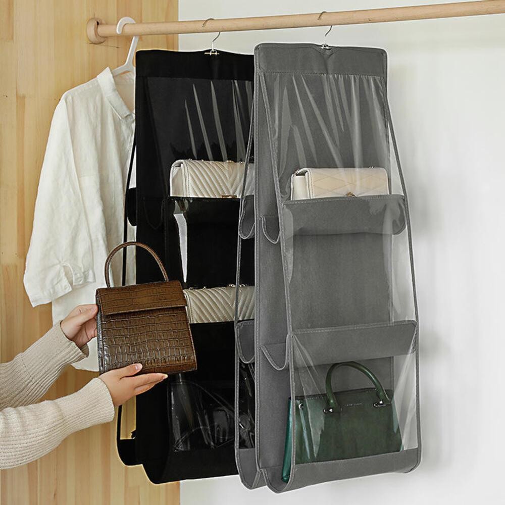 Achadinho- Organizador De Bolsa Para Guarda Roupa Com 6 divisórias Transparente Pratico 35x90