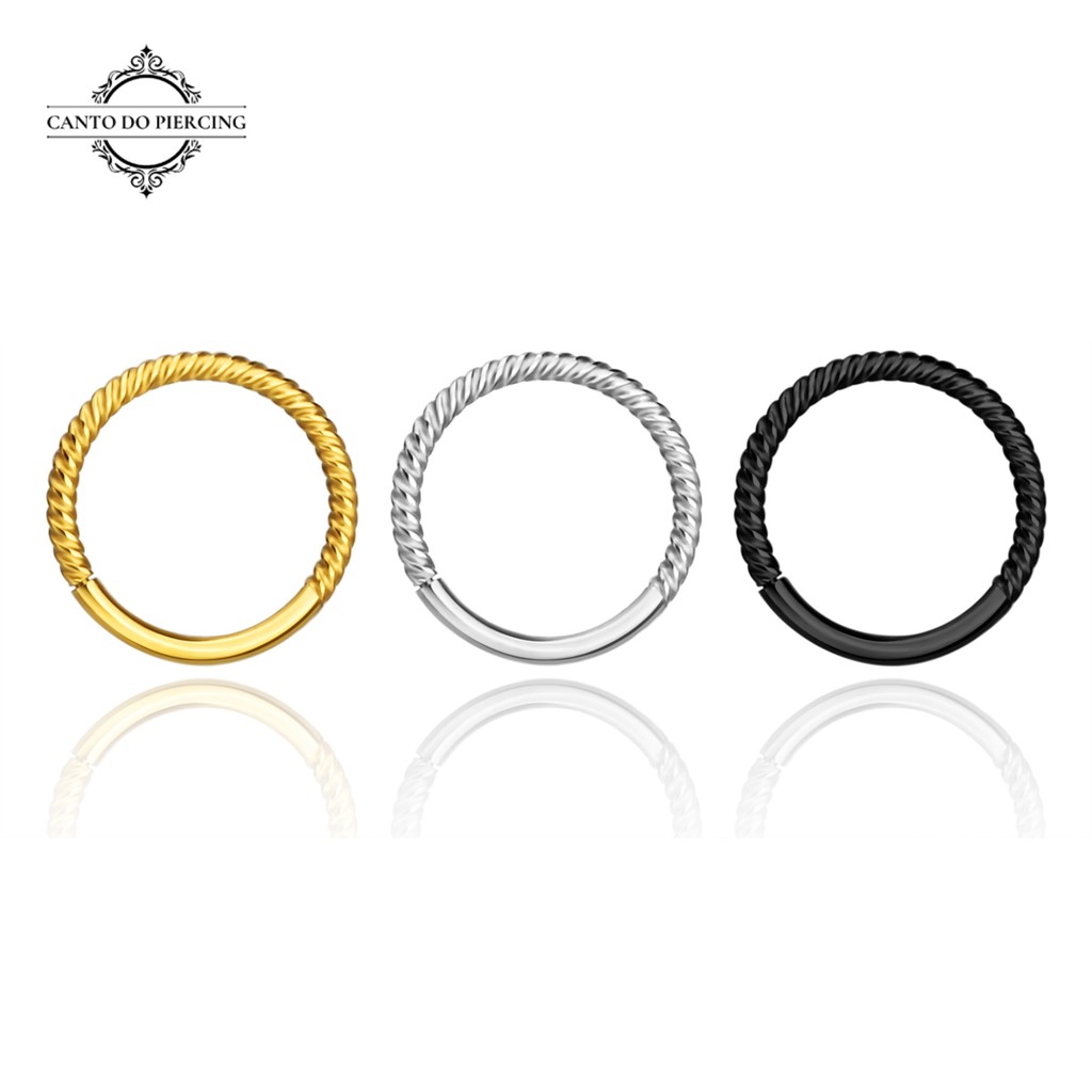 Piercing Argola Aço Cirúrgico PVD Segmento Articulado Detalhe Torcido / Septril, Rook, Conch, Nariz em Oferta na Shopee