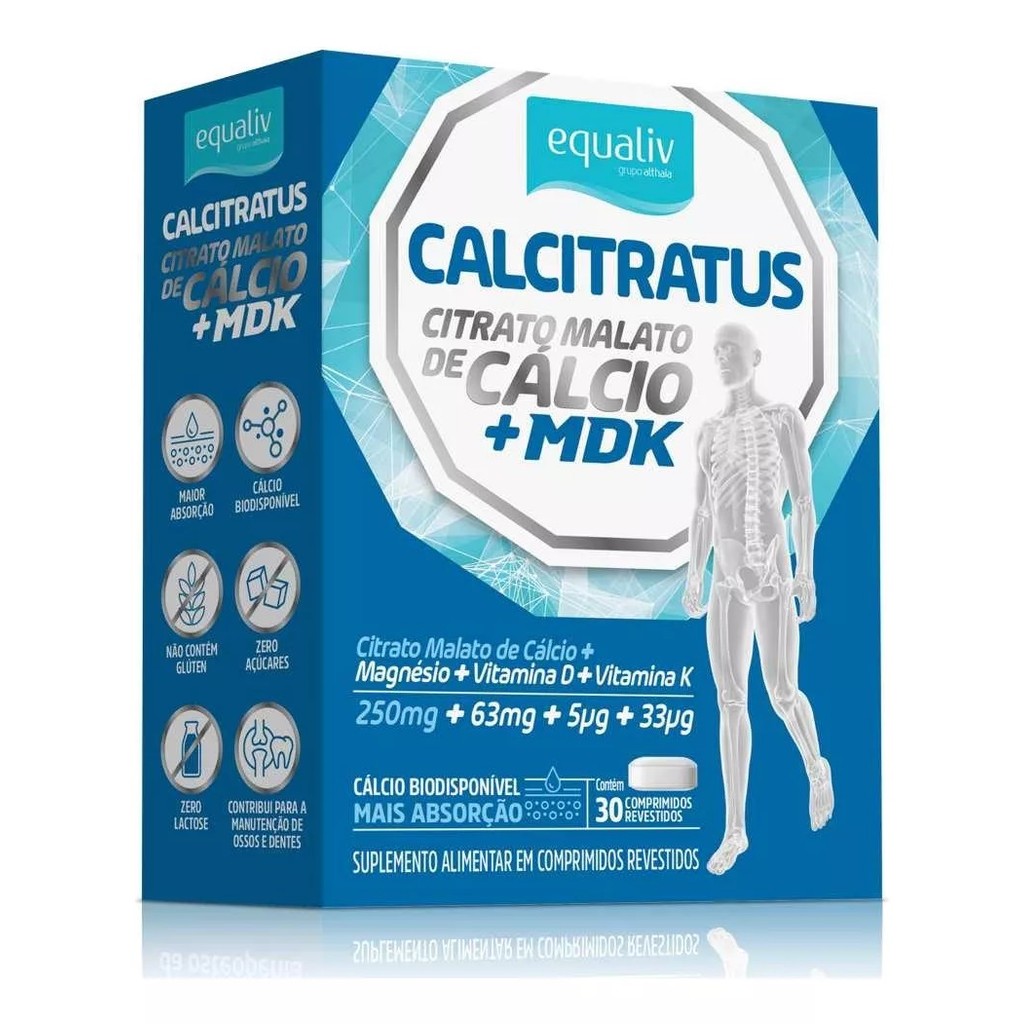 Suplemento Equaliv Calcitratus Citrato de Cálcio +MDK 30Cps em Oferta na Shopee