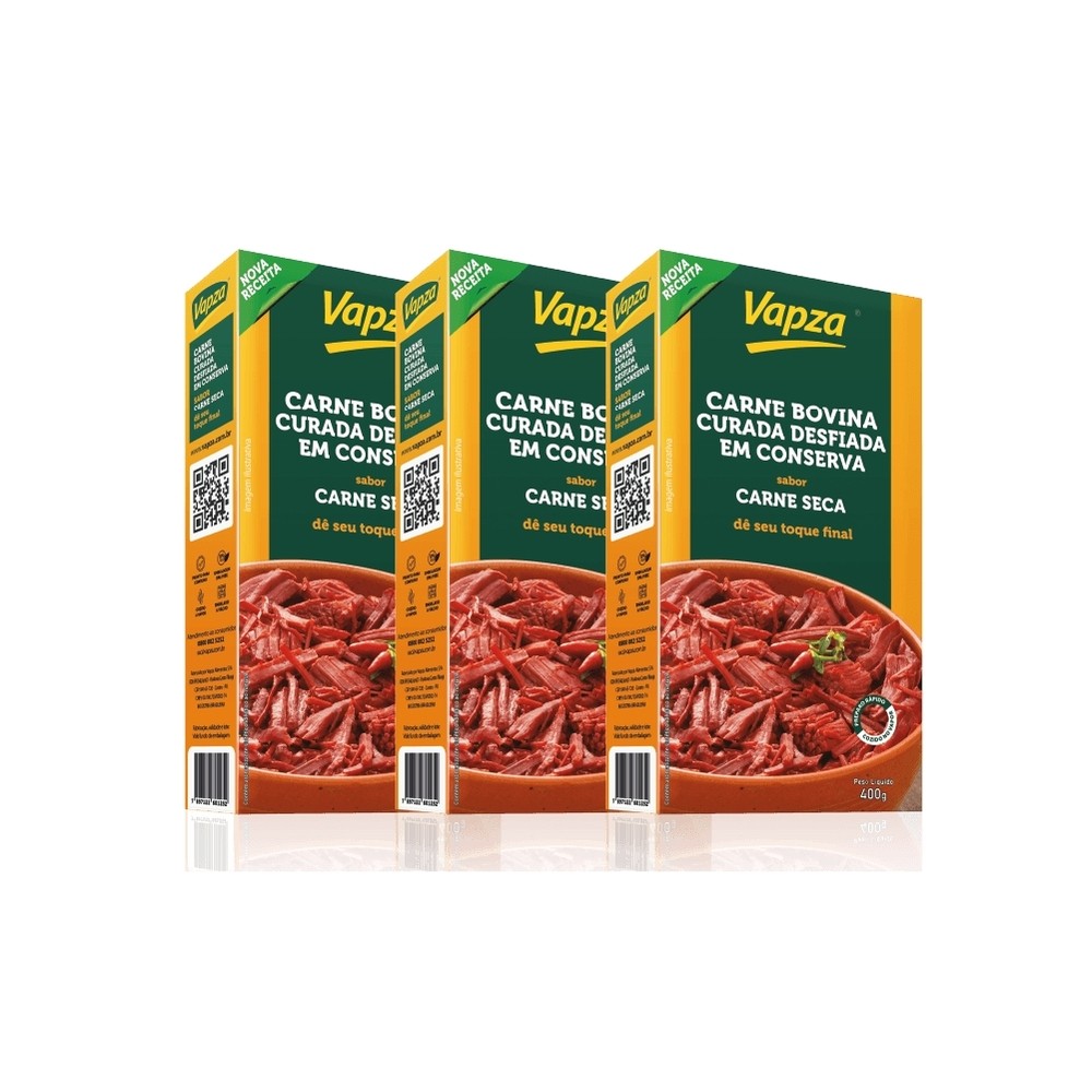 Kit 3 Carnes Bovina Curada Desfiada 400G Vapza em Oferta na Shopee