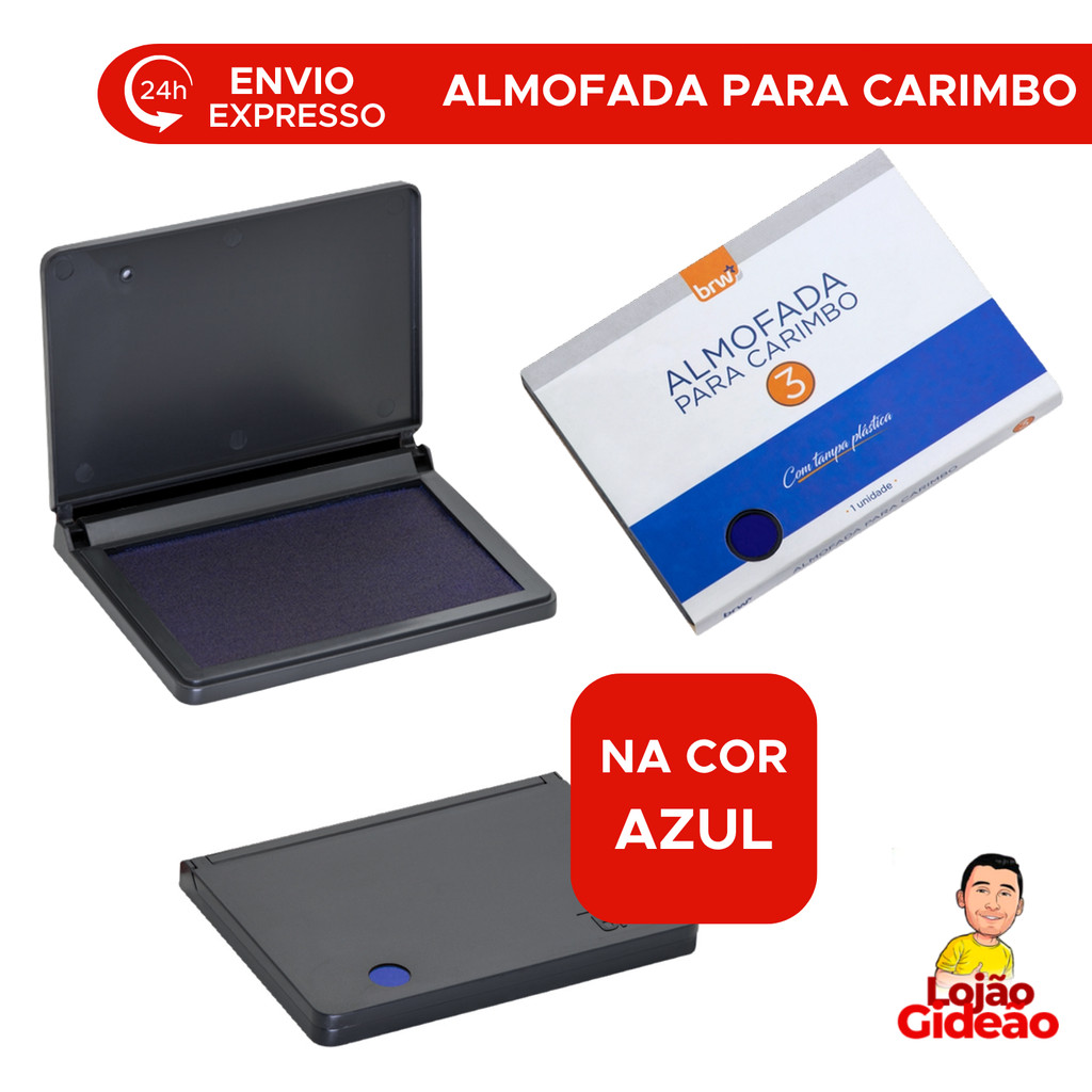 Almofada Carimbeira Com Tinta Para Carimbo Tintado Cor Azul Para Escola Escritório