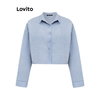 Lovito Blusa Lisa com Botões para Mulheres LNE21285 (Verde Claro/Azul) em Oferta na Shopee
